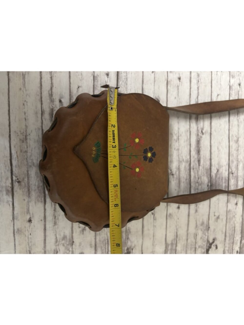 Vintage 60s 70s Hand Tooled‎ Floral Brown Leather Purse Boho Hippy Bag - Picture 11 of 14